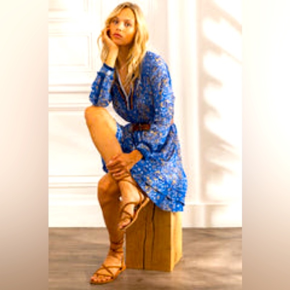 Mini Dress Ola Long Sleeve - Blue Ruellia Batik Vertical
